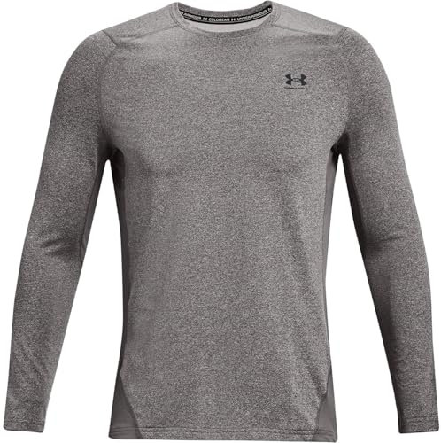 Under Armour CG Armour Fitted Crew, langärmliges atmungsaktives Funktionsshirt, schnelltrocknendes Langarmshirt Herren, Charcoal Light Heather / Black , M