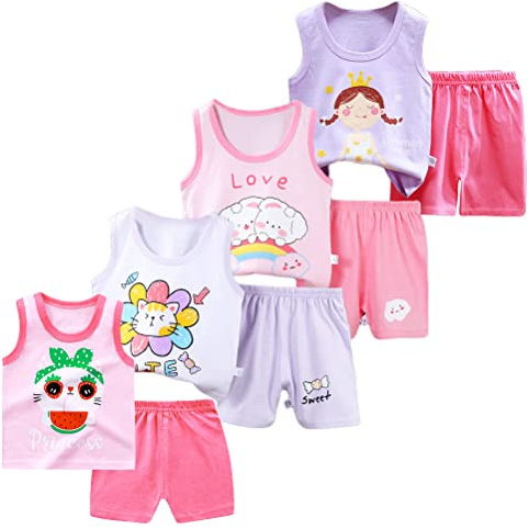 XM-Amigo 8 Paquetes Chalecos y Camisetas sin Mangas para Bebé Niñas, Pantalones Cortos, Conjuntos de Ropa (Etiqueta:50/73)