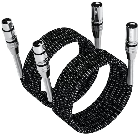 FIBBR XLR Cable 1m-2 Pack, Microphone Cable Nylon Braided XLR Male to Female Heavy Duty Balanced Microphone Cord Compatible with Preamps/Speaker Systems and More