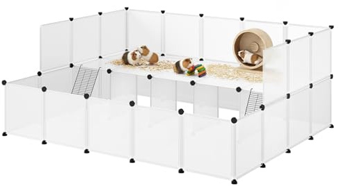 EUGAD Enclos Lapin, Parc pour Cochon d'Inde, Enclos pour Petits Animaux Hamsters Lapins Cochons, Parc Cochon d'Inde Modulable DIY 45 Panneaux, 2 Niveaux, Blanc 181x145x72cm
