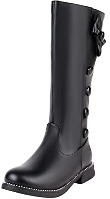 Bottines Femme Bottes en Cuir Comfortable Casual Mode mi-Mollet Boots Plates Hiver Chaud élégantes Style Britannique（Le Noir 38）&826-1
