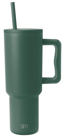 Simple Modern Thermobecher mit Strohhalm und Griff | Isolierter Edelstahl-Trinkbecher Eiskaffee-Reisebecher | Geschenke für Frauen und Männer | Trek | 1180ml | Forest