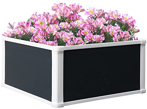 Bac à fleurs surélevé Outsunny Bac à plantes avec fonction de drainage Bac à légumes pour légumes, herbes aromatiques dans le jardin, la terrasse et le balcon, plastique, gris, 60 x 60 x 30 cm