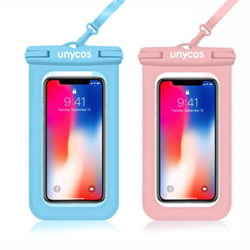 unycos - Custodia Impermeabile per Cellulare con Corda Appesa, Protezione IPX8 Fino a 6,9 Compatibile con iPhone 14 Pro Max 13 Pro 12 11 Xiaomi 13 12 11 Galaxy S23 S22 S21 S20 (Blu + Rosa)