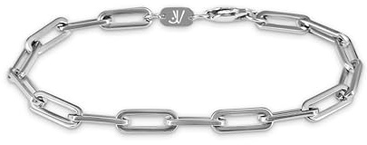 JVillion Pulsera de Eslabón Paperclip Plata para Hombre, Pulsera de Estilo Techno, Joyería de Streetwear, Pulsera de Enlace para Él, Idea de Regalo para Hombres (Grande)
