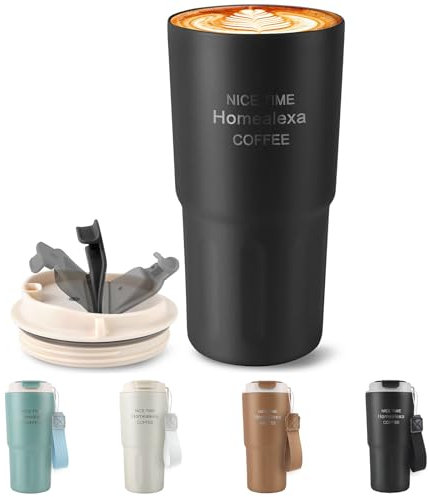 Homealexa 600ml Kaffee Thermobecher Kaffeebecher to go Thermosbecher Coffee to go Becher Isolierbecher Edelstahl Trave Mug Camping Mug Reisebecher 360° Trinköffnung Schlanker Thermo Becher