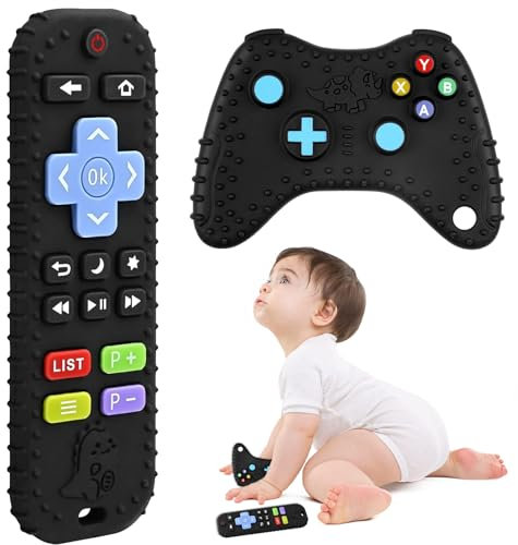 Alivio de dentición de juguete, anillo de dientes, mando a distancia de silicona, sensación de alimento, sin BPA, para bebés 0-18 meses