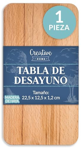 Creative Home Tabla Cortar Cocina de Madera Aceitada | 22,5x12,5x1,2 cm | Tabla de Trocear | de Haya Natural | Reversible | Accesorio para Servir Aperitivos Quesos Embutidos Desayuno Entrantes