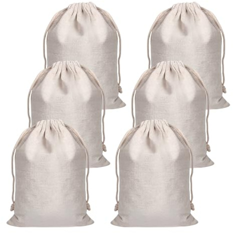 GIDWRIY 6 Piezas Bolsa de Algodón con Cordón, Bolsitas de Tela 20 x 30 cm, Saquitos de Tela Grandes, Saquito Yute Regalo, Lino Pan, Bolsas para Joyería, Saco de Caramelos