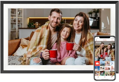 PiPivision Cadre photo numérique WiFi de 15,6 pouces, cadre photo numérique intelligent, grande capacité de 32 Go, écran tactile HD IPS, rotation automatique, partagez des photos/vidéos instantanément