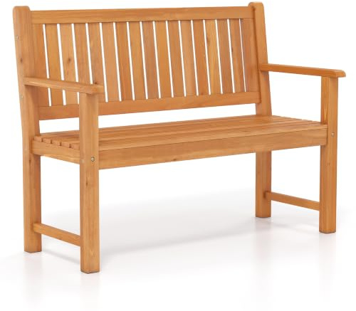 COSTWAY 2/3-Person Garden Bench, All-Weather Wooden Patio Loveseat Park Bench Chair, Outdoor Furniture Leisure Porch Seating for Balcony, Deck and Poolside (115 x 52.5 x 89 cm, Fir Wood)