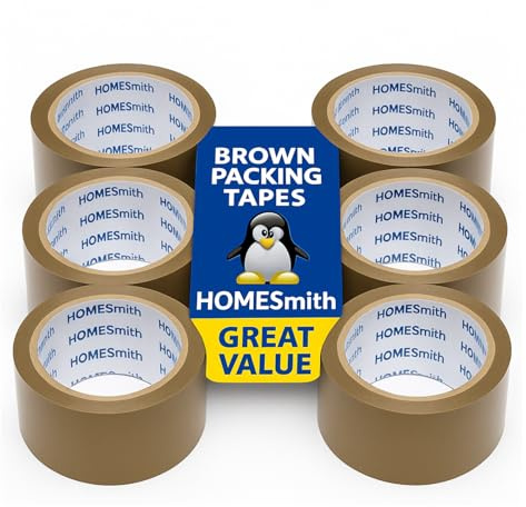 HomeSmith Braunes Packband, 1 Rolle, starkes Paketband, 48 mm x 50 m, Mehrzweck-Klebeband für Umzugskartons, Büro, Zuhause oder gewerbliche Nutzung