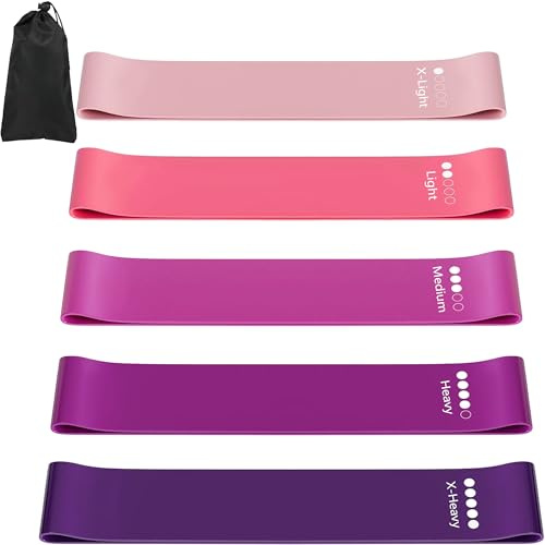 Fitnessband Set Om 5, Latex Motståndsband, 5 Olika Styrketräningsband Med Träningsinstruktioner & Bärväska, Gymnastikband För Muskeluppbyggnad, Yoga, Pilates, Styrketräning (Lila + röd (set med 5))