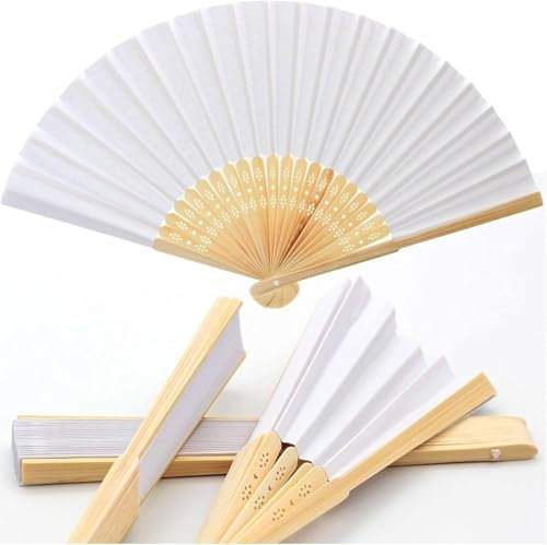 Set 12 Ventagli Matrimonio in Legno di Bambù e Carta Bianca – Eleganti Segnaposto per Sposa, Invitati, Cerimonie, Eventi, Chiesa – Ventaglio Pieghevole Wedding