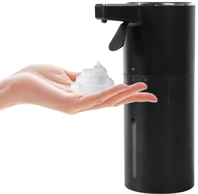 BestYiJo Dispenser di Sapone Automatico, Fissaggio a Parete 400 ml Dispenser di Sapone Elettrico con Sensore, 4 livelli di Regolazione della Schiuma per Bagno, Cucina, Ufficio, Scuola, Nero