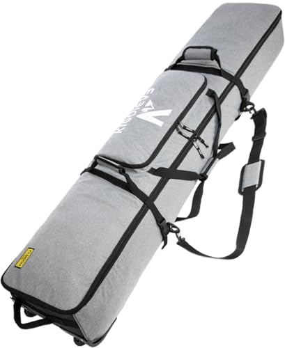 Kioqiear Rolling Ski Bag with Wheels for Air Travel,Padded Double Ski Bag to Hold 2 Pairs of Skis up to 175 or 190 cm. (Grey, 190cm)