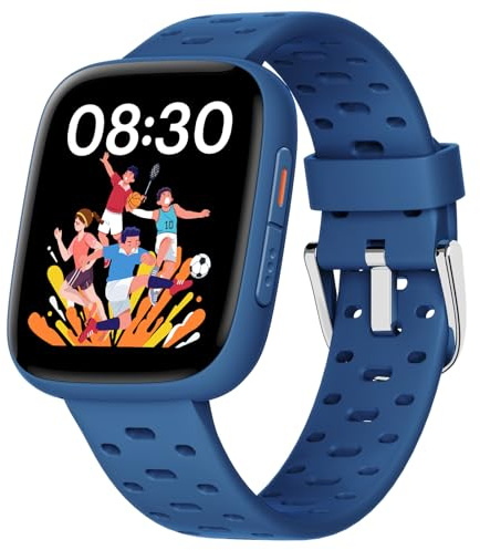BIGGERFIVE Kids Smart Watch No Phone Needed, 1.8 Amoled Fitness watch Pedometer, Heart Rate, Sleep Tracker, 30m Waterproof, Step Counter, Puzzle Games, 100+ Dials, Gifts for Boys Girls 5-16, Blue