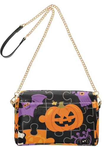 miaozhen Crossbody Small Bags For Women Vegan Leather Cute Black Halloween Jigsaw Puzzle Women's Purses Waterproof Shoulder Bag For Woman