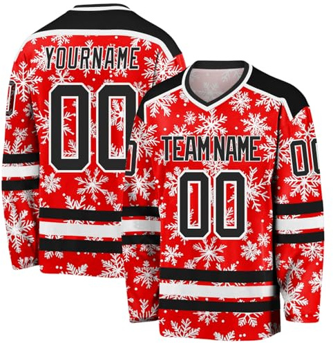 Maillot de hockey de Noël personnalisé,concevez votre propre maillot de hockey personnalisé avec votre nom/équipe/numéro (FR/ES, Alpha/lettres, Taille unique, Taille normale, Taille normale, Style 11)