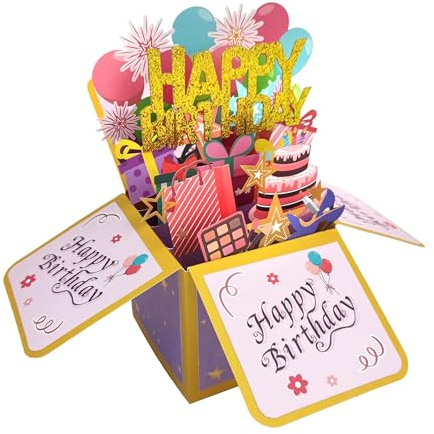 Funny Birthday Pop Up Card, 3D Explosion Gift Box with Envelopes, Handmade Foldable Card for Daughter, Son, Mom, Dad, Friend, Custom Gifts
