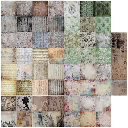 Scrapbook Paper, 60 Sheets Vintage Scrapbooking Papers 15x15cm/6x6in Single Sided Patterned Craft Paper Musical Floral Decoupage Papers for DIY Crafts, Scrapbooking, Art Journaling, Junk Journal
