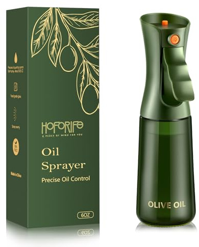 hoforife Spray per Olio in Vetro per Friggitrice ad Aria e Cucina, Vaporizzatore d’Olio con Controllo delle Porzioni per Airfryer, Cucinare e Cuocere al Forno – Verde oliva, 225 ml