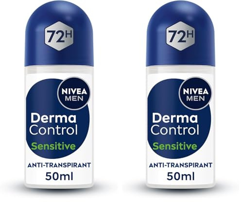 NIVEA MEN - Bille Masculin Derma Control Sensitive - Déodorant Homme 72H Anti-Transpirant Aisselles - Acide Hyaluronique - Anti-Irritations - 0% Alcool - Peaux Sensibles - Protection Active - 50 ml