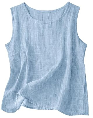 Youkly Linen Tops Women 2026 Linen Crewneck Tank Tops | for Women Fashion Vacation Shirts Beach Sleeveless Tops
