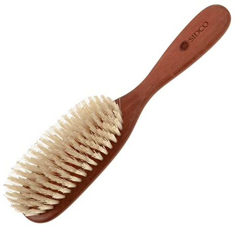SIDCO Haarbürste Birnbaumholz weiche Naturborsten Naturhaarbürste Holzbürste 8 reihig braun