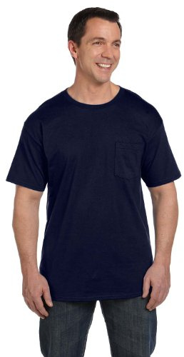 Hanes Mens Beefy-t Pocket T-shirt, Heavyweight Cotton Tee For Men, Full-cut 1 Or 2 Pack Fashion-t-shirts, Navy - 1 Pack, Large US
