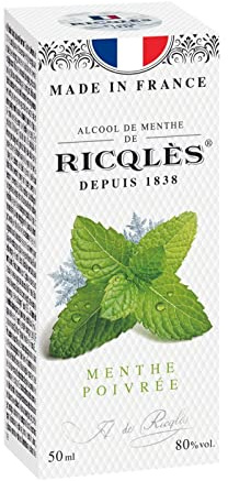 RICQLES - ALCOOL DE MENTHE- Menthe poivrée - Format voyage- Fabrication française- Flacon rond 50 ML