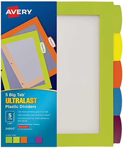 Avery® Ultralast Big Tab Plastic Dividers, 5-Tab, Multicolor, 1 Set