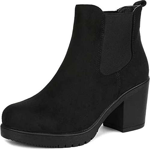 DREAM PAIRS Women's Chunky High Heel Chelsea Ankle Boots Stylish Suede Fashion Shoes,Size 5,Black,FRE