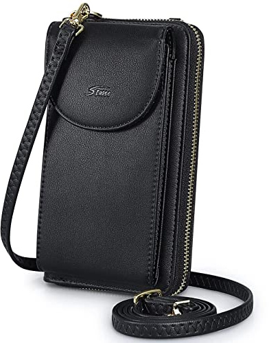 S-ZONE PU Leather RFID Blocking Crossbody Cell Phone Bag for 6.7 Inch Cellphone Women Leather RFID Blocking Wallet Purses with Credit Card Slots