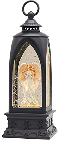 Eldnacele Musical Christmas Snow Globe Lantern Angel with 6H Timer, USB Plug-in/Battery Operated Lighted LED Water Glittering Lantern for Christmas Home Decoration Gifts