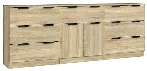 vidaXL Sideboard 3-TLG. Kommode Anrichte Schrank Beistellschrank Mehrzweckschrank Standschrank mit Schubladen Türen Sonoma Eiche-Optik Holzwerkstoff