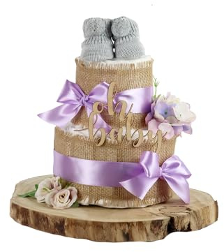 Gâteau de couches tout en jute | Naissance (2 étages, violet)