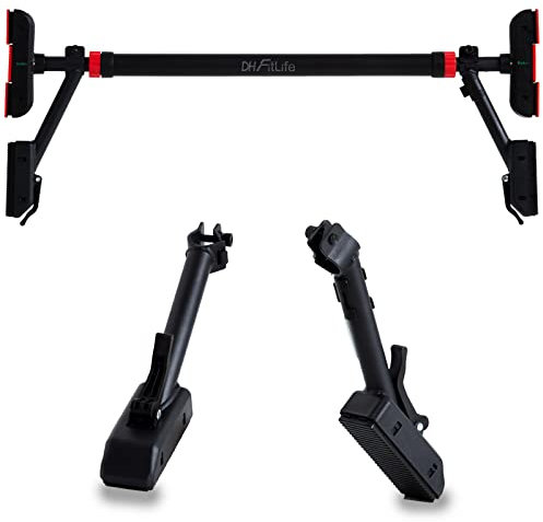 DH FitLife Klimmzugstange Türrahmen ohne Schrauben | Pull up bar Doorway zum Eindrehen | Türreck für Krafttraining | Reckstange für Tür 80-90cm | Mit Wasserwaage (All-In-One mit extra Stützen)