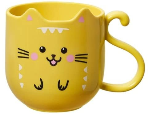Tasse de chat Kawaii pour garçons et filles 360 ml - Tasse en plastique dur et résistant pour bébés ou tout-petits 11,5 x 8,5 x 9 cm - Tasse en polypropylène jaune