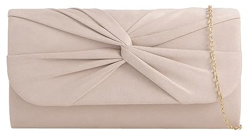 Suede Pleated Style Bridal Prom Wedding Evening Clutch Party Purse Hand Bag (Nude)