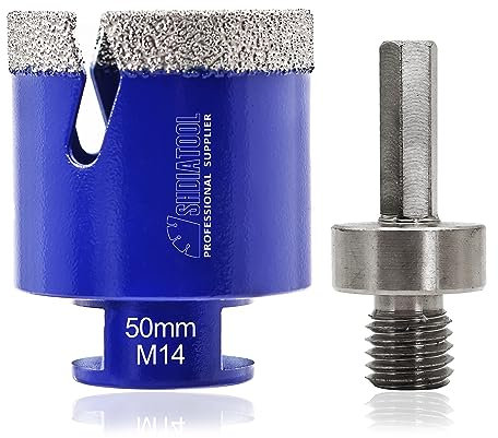 SHDIATOOL Punte diamantate Sega a tazza Fresa per piastrelle con filettatura M14 per gres porcellanato marmo ceramica granito, punte da 50mm e adattatore con codolo esagonale