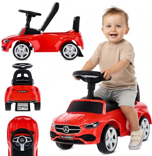 sun baby Macchinina Cavalcabile per Bambini, Macchina a spinta da 12 mesi, volante audio, sedile con schienale, vano portaoggetti sotto il sedile, protezione antiribaltamento (Rosso)
