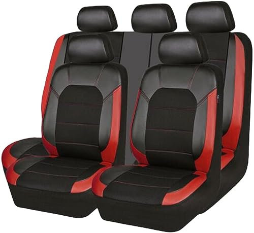 VOIV 9PCS Auto Sitzbezüge Sets für Hyundai i10 i-10 / i10 N Line 2013 2014 2015 2016 2017–pr, Leder Wasserdicht Vordersitze Rücksitzschoner Leicht Zu Reinigen Schutz Lederausstattung,C Red