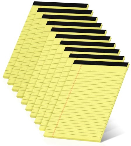 Confezione da 10 blocchi legali gialli da 12,7 x 20,3 cm, blocchi per appunti per lavoro, a righe, perforati, blocco note da scrivania con retro per studio, 30 fogli per blocco, blocco legale da 12,7