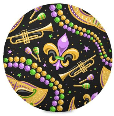 placemat Round Mardi Gras Carnival Purple Holiday Fleur De Lis Beads Star Indoor Waterproof Place mat Reusable placemat for Baby Washable placemats for Kitchen Table wipeable placemats for