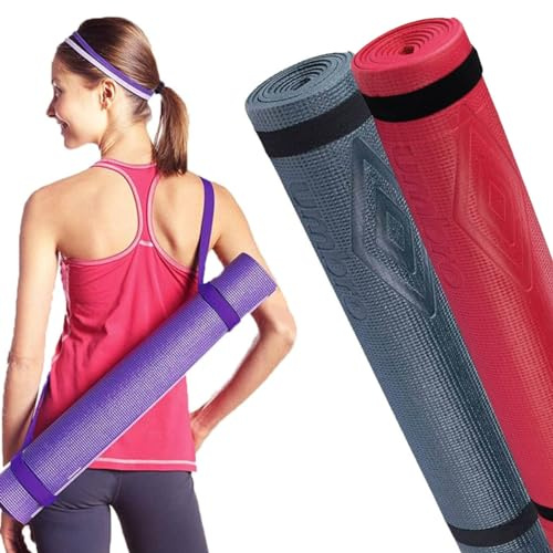 Set 2 x Tappetini Yoga Antiscivolo Colori Assortiti 175 x 60 cm, Alta Densità Materassino Tappeto Allenamento Fitness Aerobica Palestra Ginnastica con tracolla, Promo Pack 2 pezzi Yoga mat