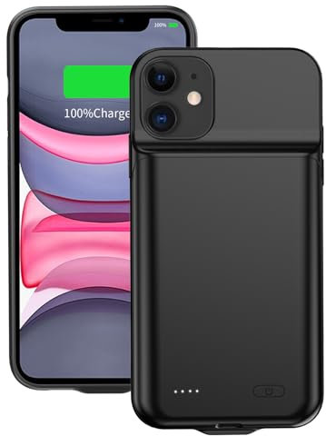 FLSTOR Akkuhülle für iPhone 11 (6.1 Zoll), 7000mAh Batteriehülle, wiederaufladbare erweiterte Akkutasche für iPhone 11, Stoßfest, Sturzsicher, Indikatoren (Schwarz)