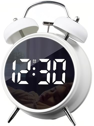 Maxspace Sveglia digitale, con doppia campana a LED, display con cifre grandi, USB, ricaricabile, funzionamento a batteria, sveglia forte per bambini e anziani (bianco)
