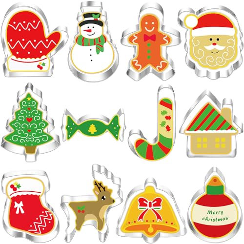 BELSVOR Set mit 12 Ausstechformen Weihnachten, Ausstecher weihnachten aus Edelstahl, Weihnachten Ausstechformen für Dekoration Keks/Kuchen/Plätzchen/Gebäck, Keksausstecher Weihnachten 12 Stück
