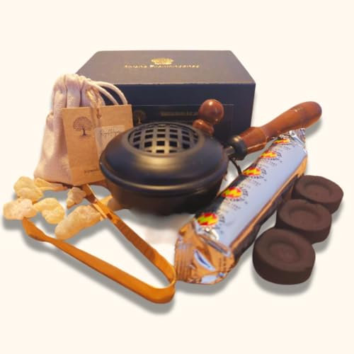 Complete Incense Burner Kit with High Grade Royal Hojari Frankincense, Burner with Handle, Tongs, Charcoal.